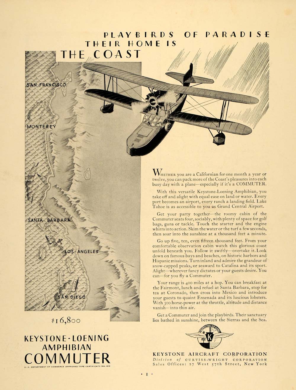 Keystone Biplane 1930 Ad Keystone Aircraft Loening Amphibian Commuter - ORIGINAL ADVERT ...