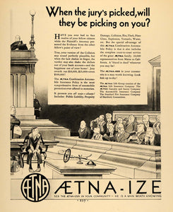 1930 Ad Aetna-Ize Automobile Insurance Jury Court Room - ORIGINAL F3A