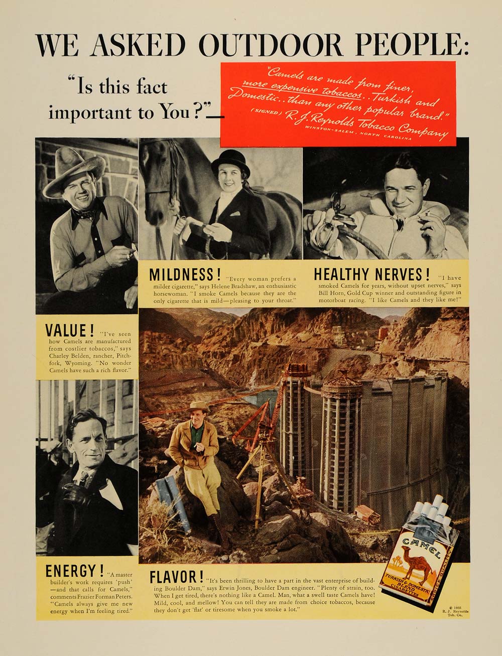history of camel cigarettes 1935 Ad Reynolds Tobacco Camel Cigarettes Boulder Dam history of camel cigarettes 1935 Ad Reynolds Tobacco Camel Cigarettes Boulder Dam