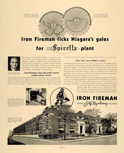 1935 Ad Iron Fireman Coal Self Regulating Spirella Ohio - ORIGINAL F3A