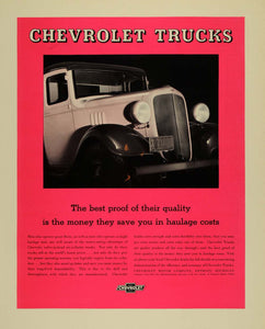 1935 Ad Chevrolet Six Cylinder Motor Trucks Vehicle - ORIGINAL ADVERTISING F3A