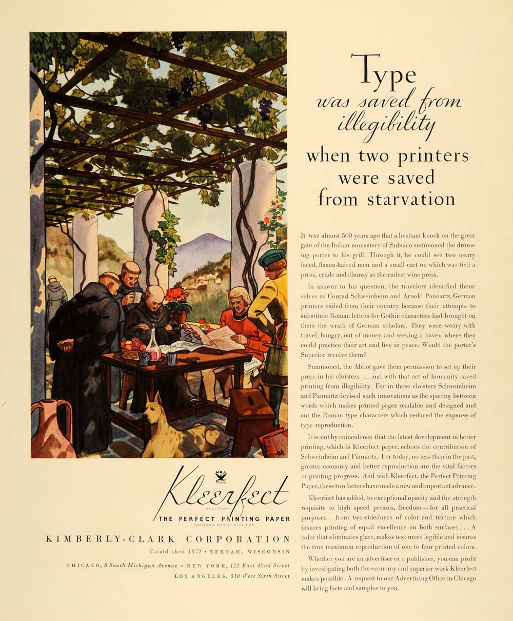 1935 Ad Kimberly-Clark Kleerfect Printing Paper Subiaco - ORIGINAL F3A - Period Paper
