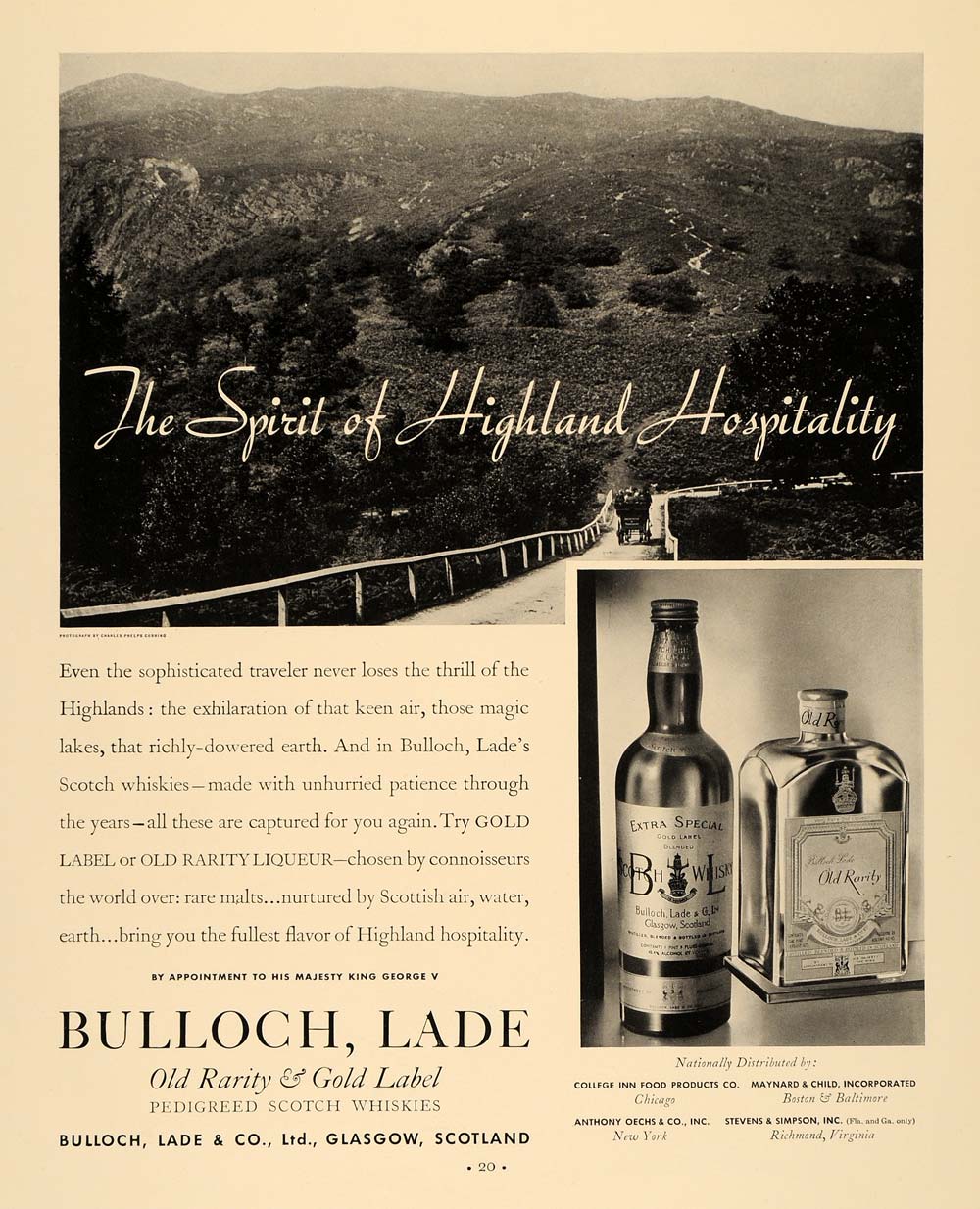 1935 Ad Bulloch Lade Gold Label Old Rarity Liqueur - ORIGINAL ADVERTISING F3A