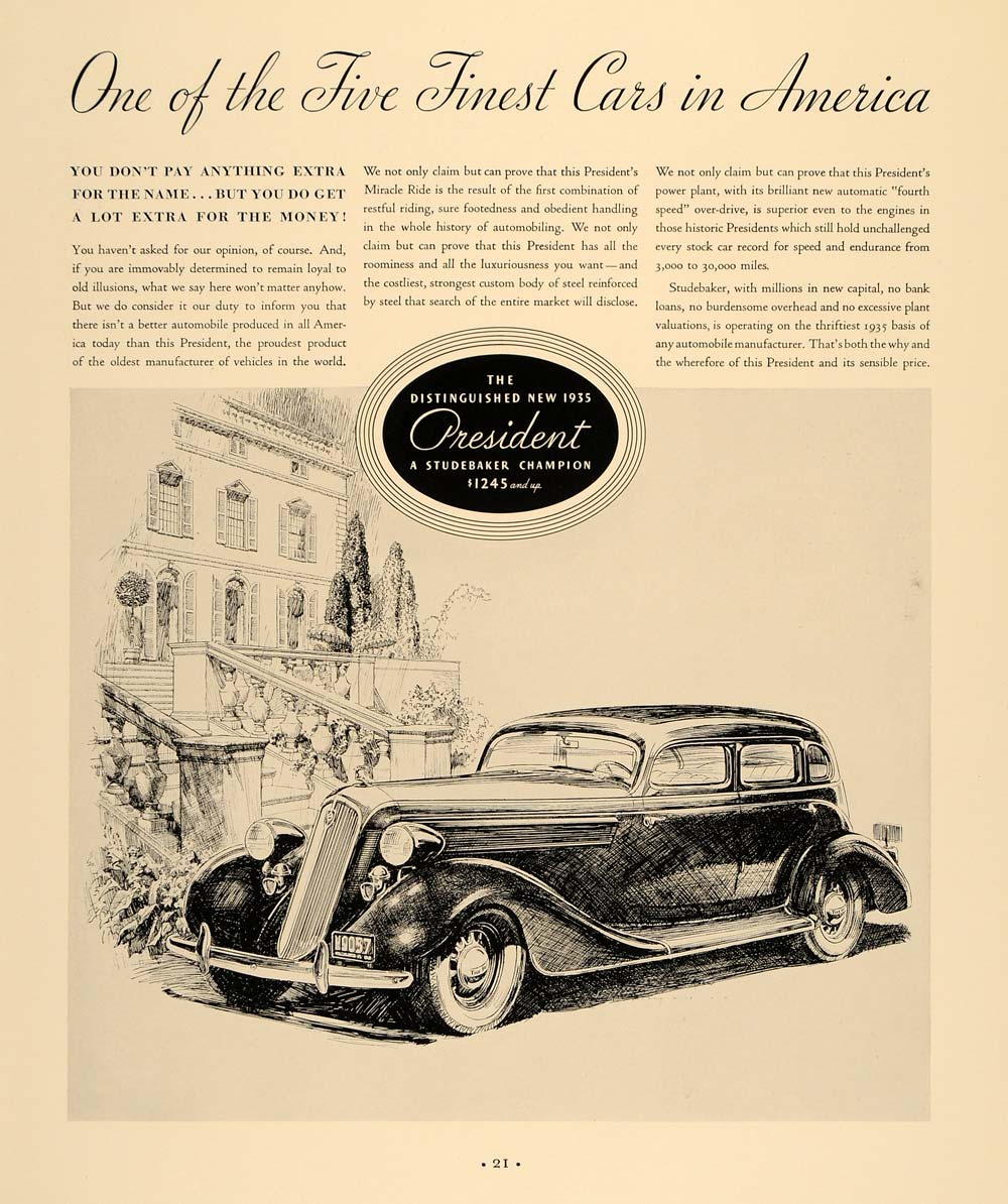 1935 Ad President Studebaker Automobile Vintage Car - ORIGINAL ADVERTISING F3A