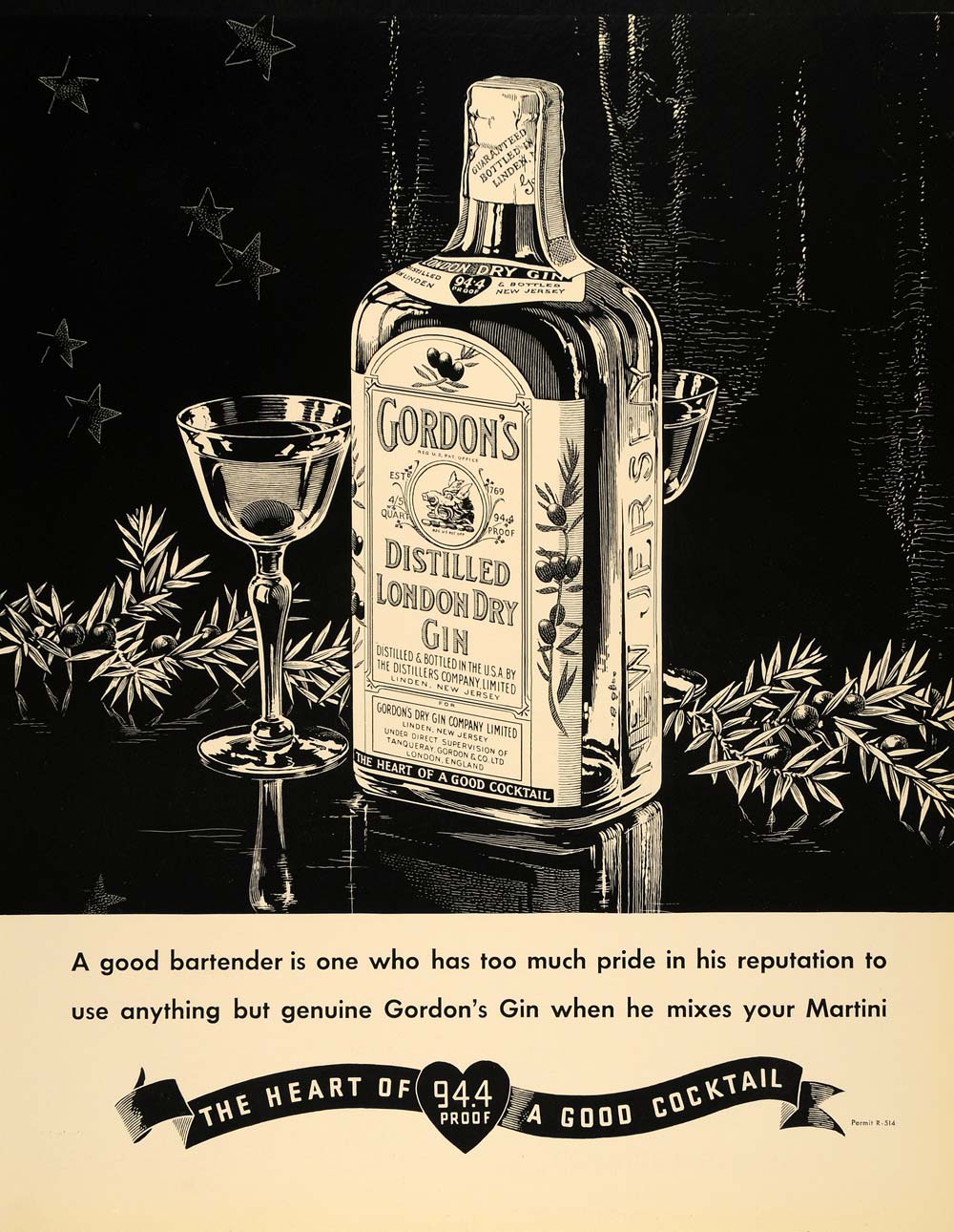 1935 Ad Gordon's Distilled London Dry Gin Liqueur Drink - ORIGINAL F3A