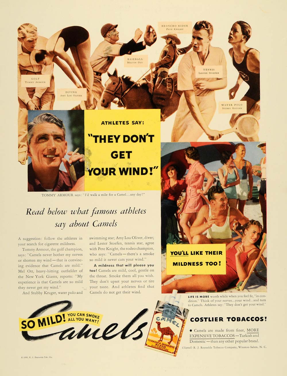 1935 Ad Camel Cigarettes Tommy Armour Stubby Kruger - ORIGINAL ADVERTISING F3A