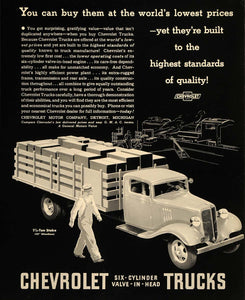 1935 Ad Chevrolet Motors Valve-in-Head Trucks Detroit - ORIGINAL ADVERTISING F3A