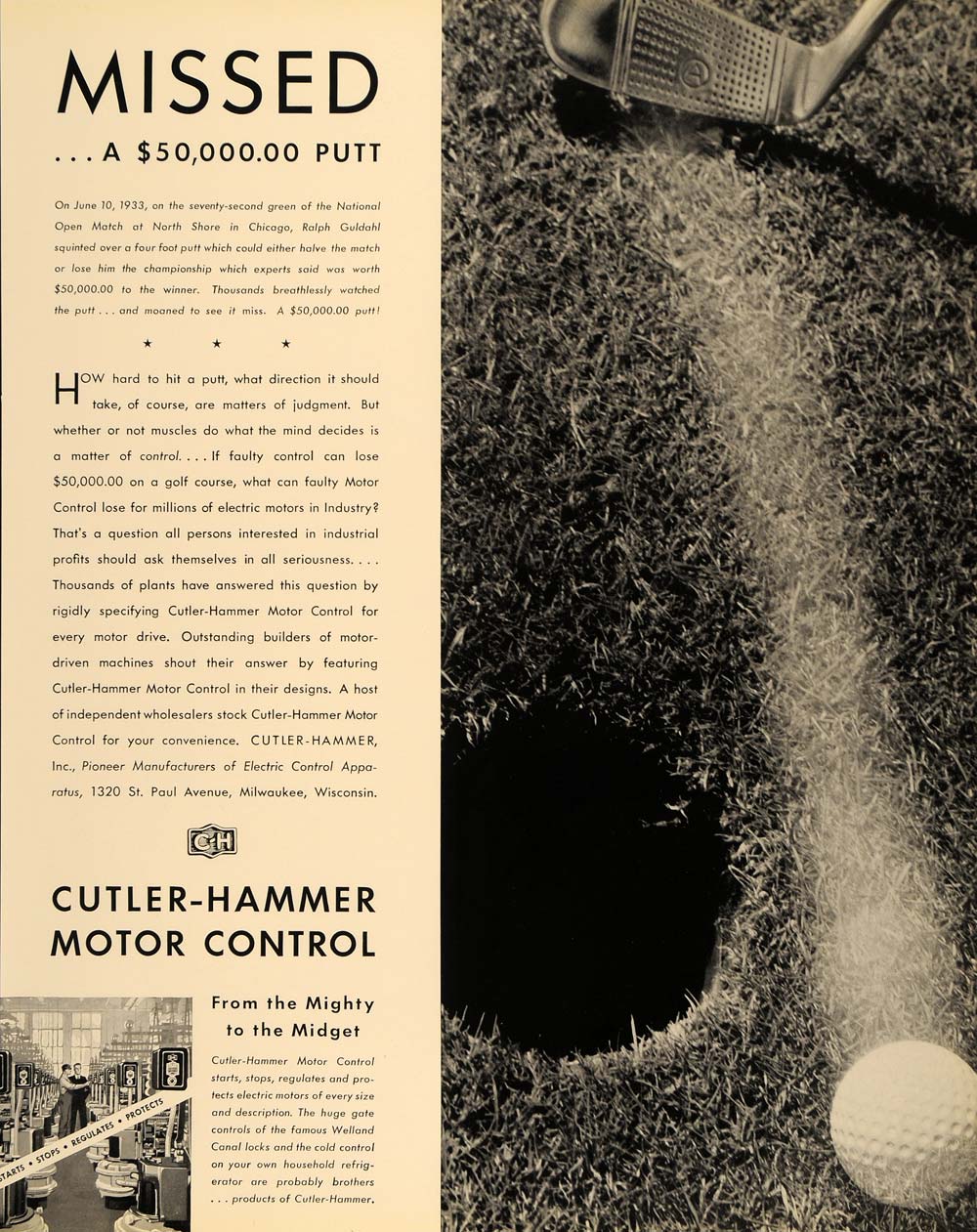 1935 Ad Cutler-Hammer National Golf Open Ralph Ruldahl - ORIGINAL F3A