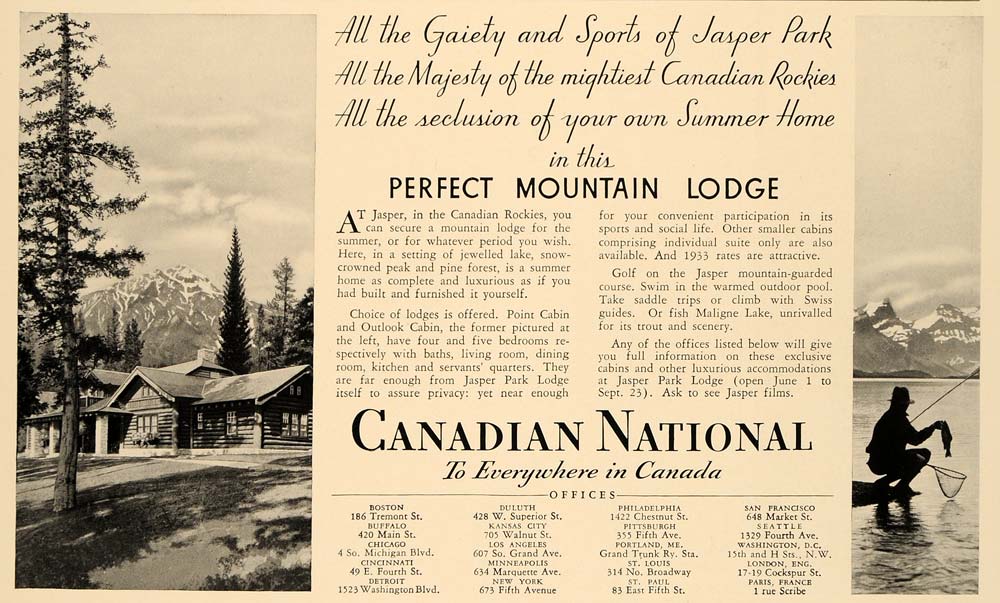 1933 Ad Canadian Rockies National Jasper Park Lodge - ORIGINAL ADVERTISING F3B