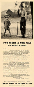 1935 Ad Quaker State Oil Refining John W Letcher NJ - ORIGINAL ADVERTISING F3B