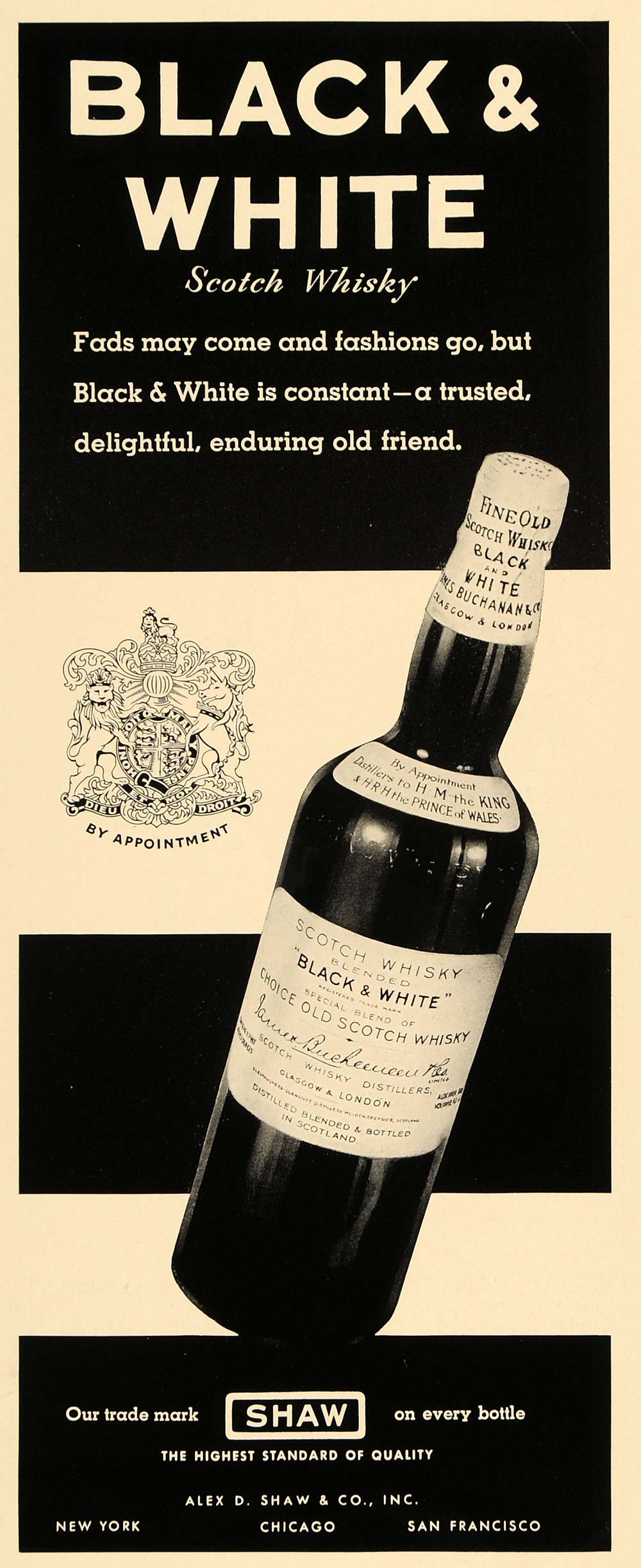 1935 Ad Shaw Black & White Scotch Whisky Liquor Alcohol - ORIGINAL F3B