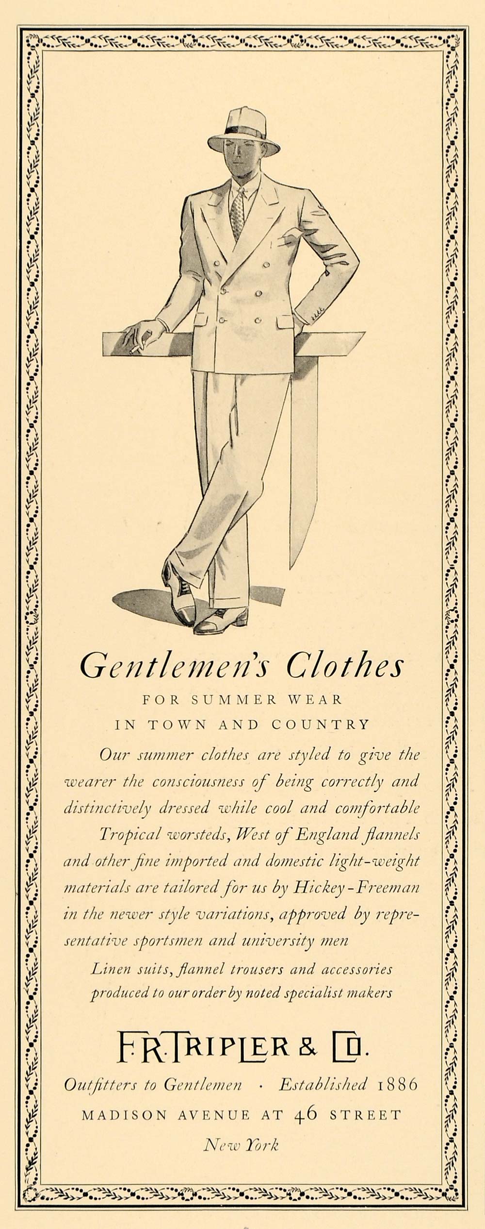 1930 Ad FR Tripler Outfitter Gentlemen Clothing clothes - ORIGINAL F3B