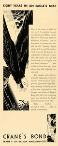 1930 Ad Crane's Bond Eagle Nest Illustration Dalton - ORIGINAL ADVERTISING F3B