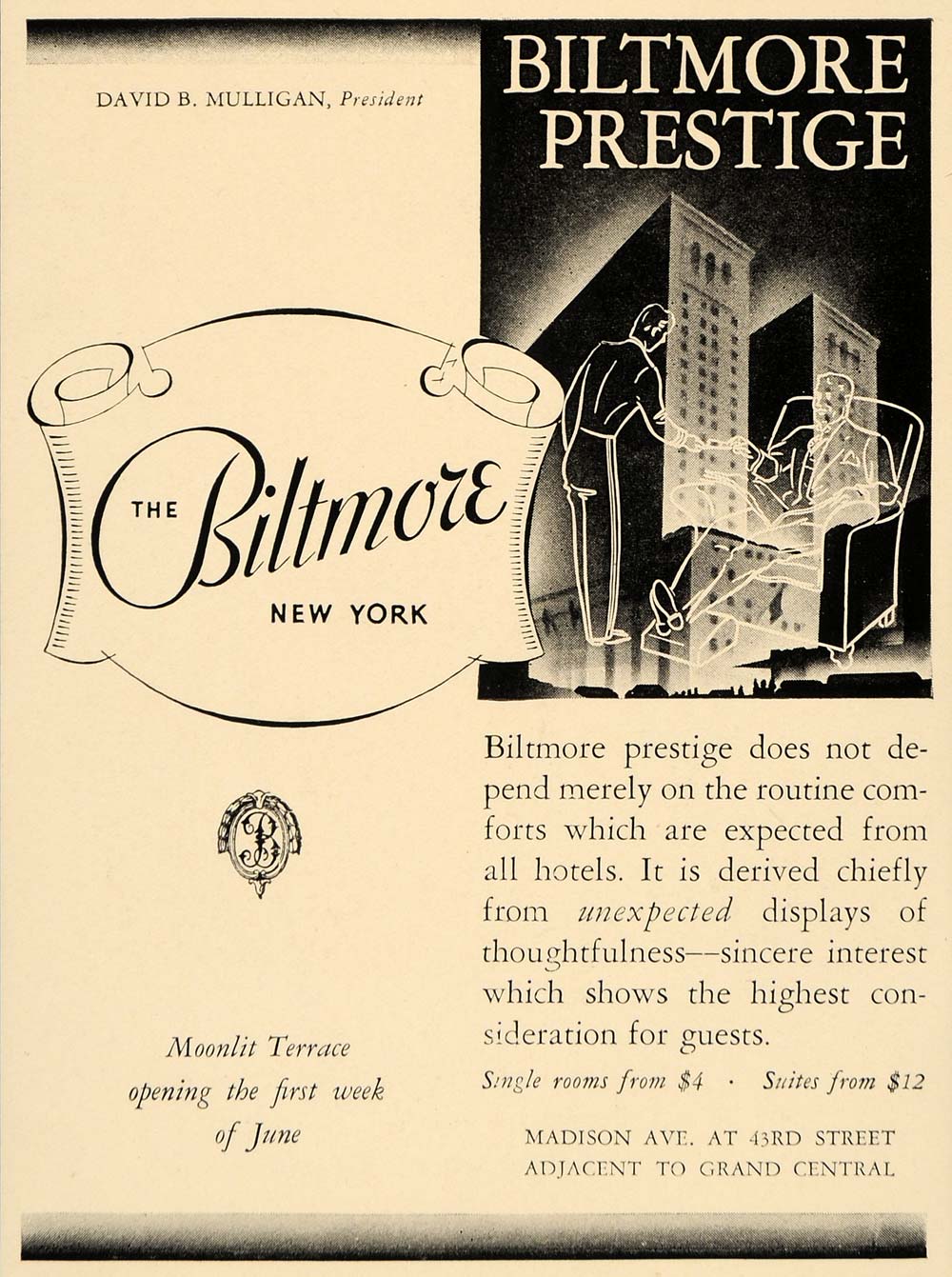 1935 Ad Biltmore Hotel Luxury Lodging Suites Vacation New York Building F3B