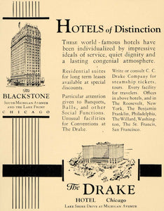 1930 Ad Drake Hotel Blackstone Resort Chicago Lodging - ORIGINAL ADVERTISING F3B