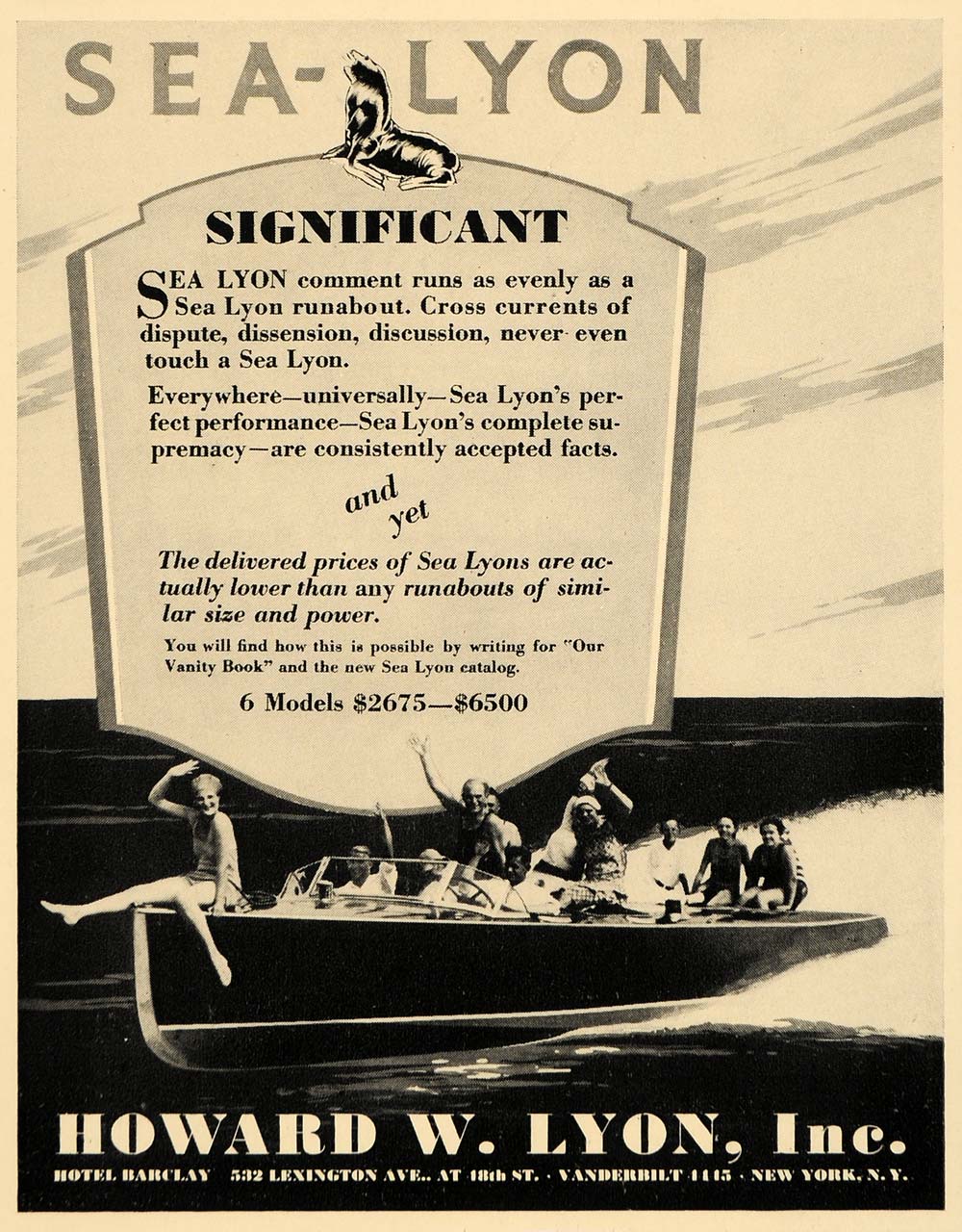 1930 Ad Howard W Sea-Lyon Boats Watercraft Saliling - ORIGINAL ADVERTISING F3B