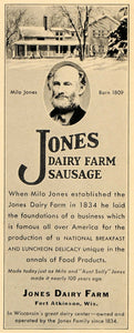1930 Ad Jones Dairy Farm Sausage Pork Processed Food Fort Atkinson WI Milo F3B