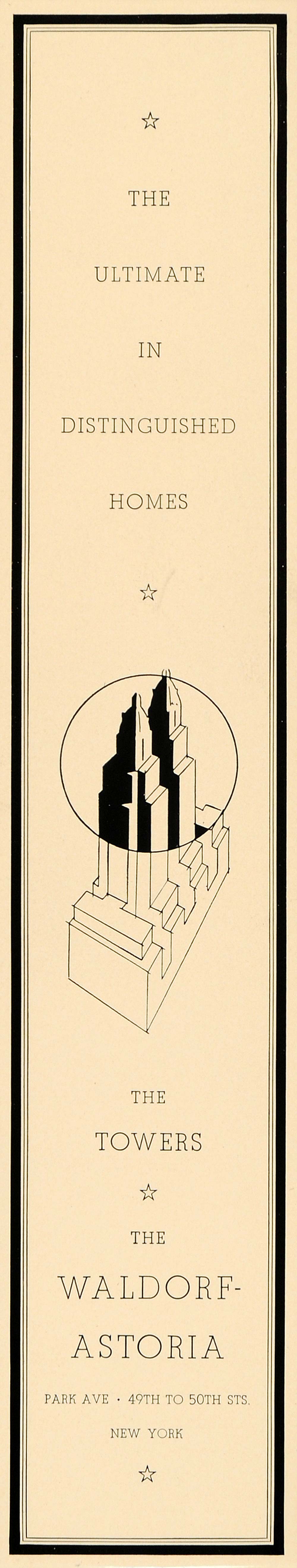 1935 Ad Waldorf-Astoria Towers Apartment Lodging Hotel - ORIGINAL F3B