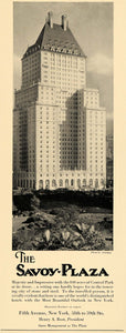 1930 Ad Savoy-Plaza Hotel Luxury Lodging Suites Travel - ORIGINAL F3B