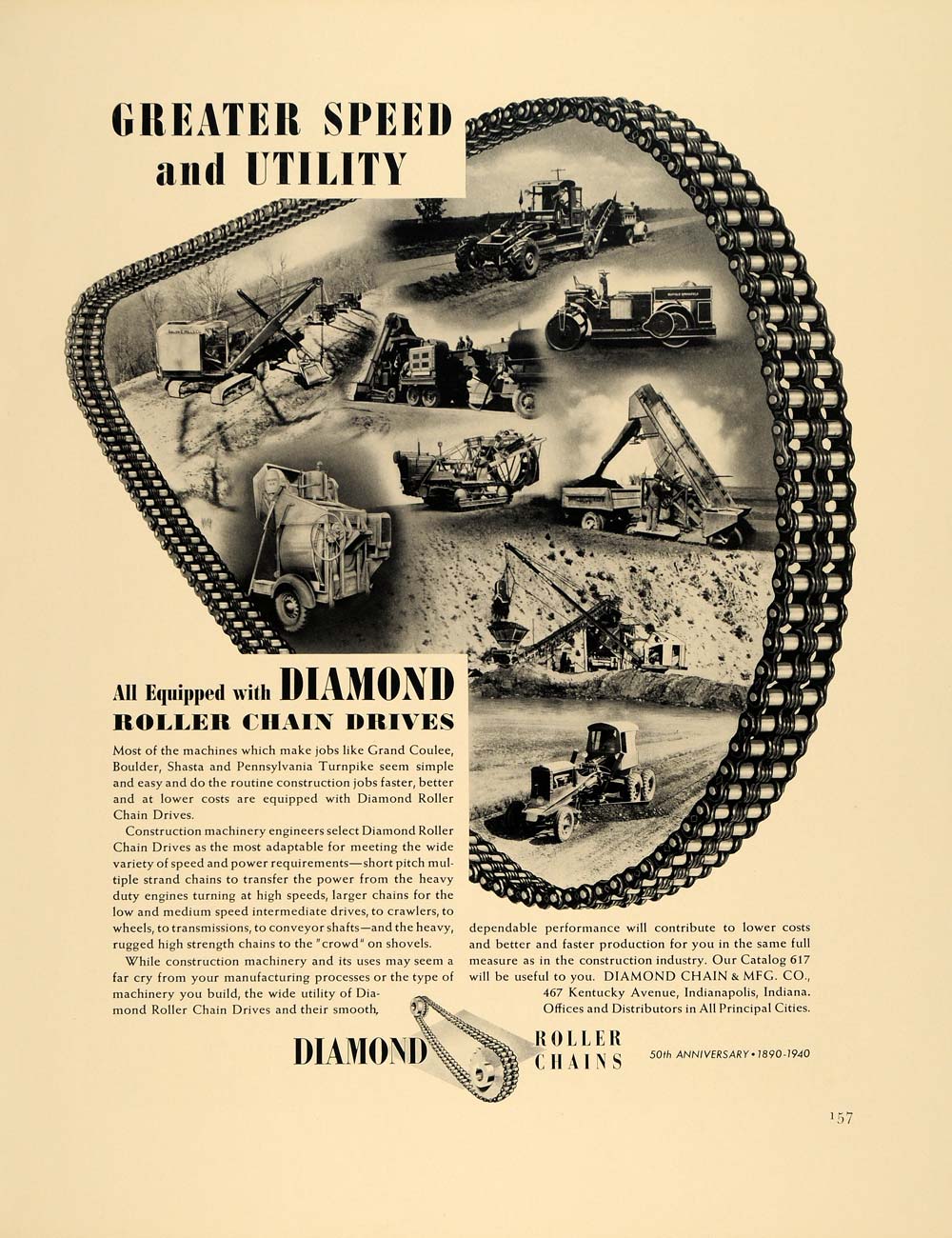 1940 Ad Diamond Roller Chain Construction Machinery - ORIGINAL ADVERTISING F4A