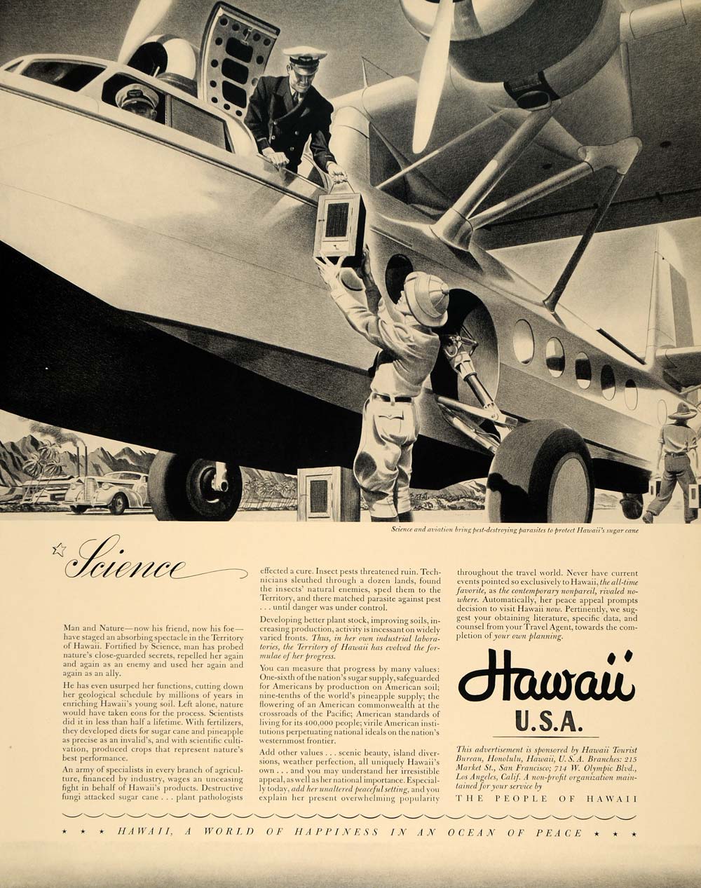 1940 Ad Hawaii Sugar Cane Airplane Tourism Aircraft - ORIGINAL ADVERTISING F4A