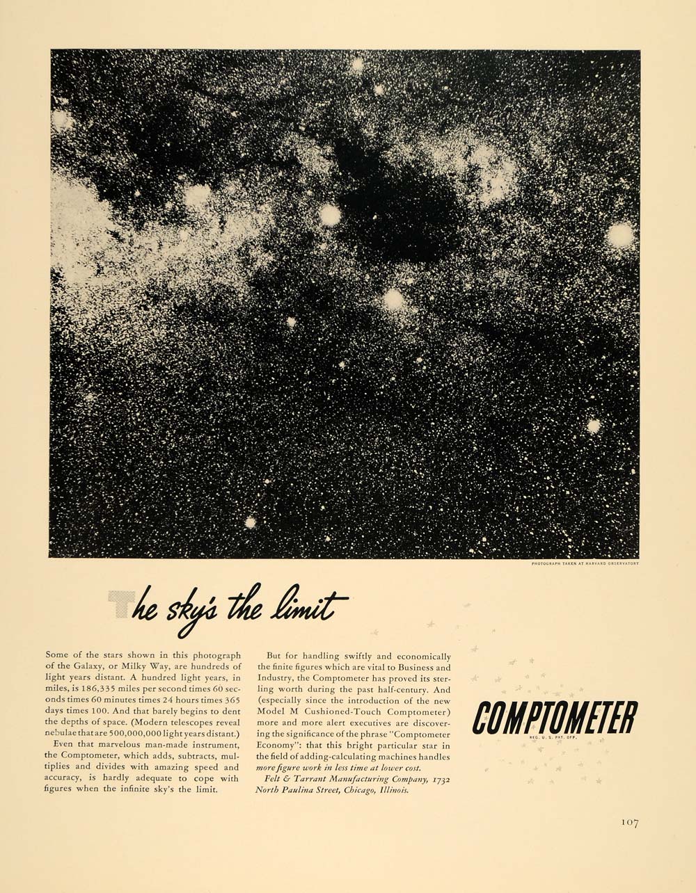 1940 Ad Comptometer Milky Way Galaxy Felt Tarrant - ORIGINAL ADVERTISING F4A