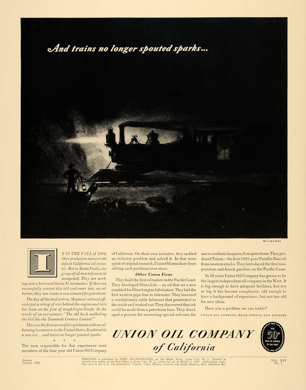 1940 Ad Union Oil Santa Paula Petroleum Locomotive - ORIGINAL ADVERTISING F4A