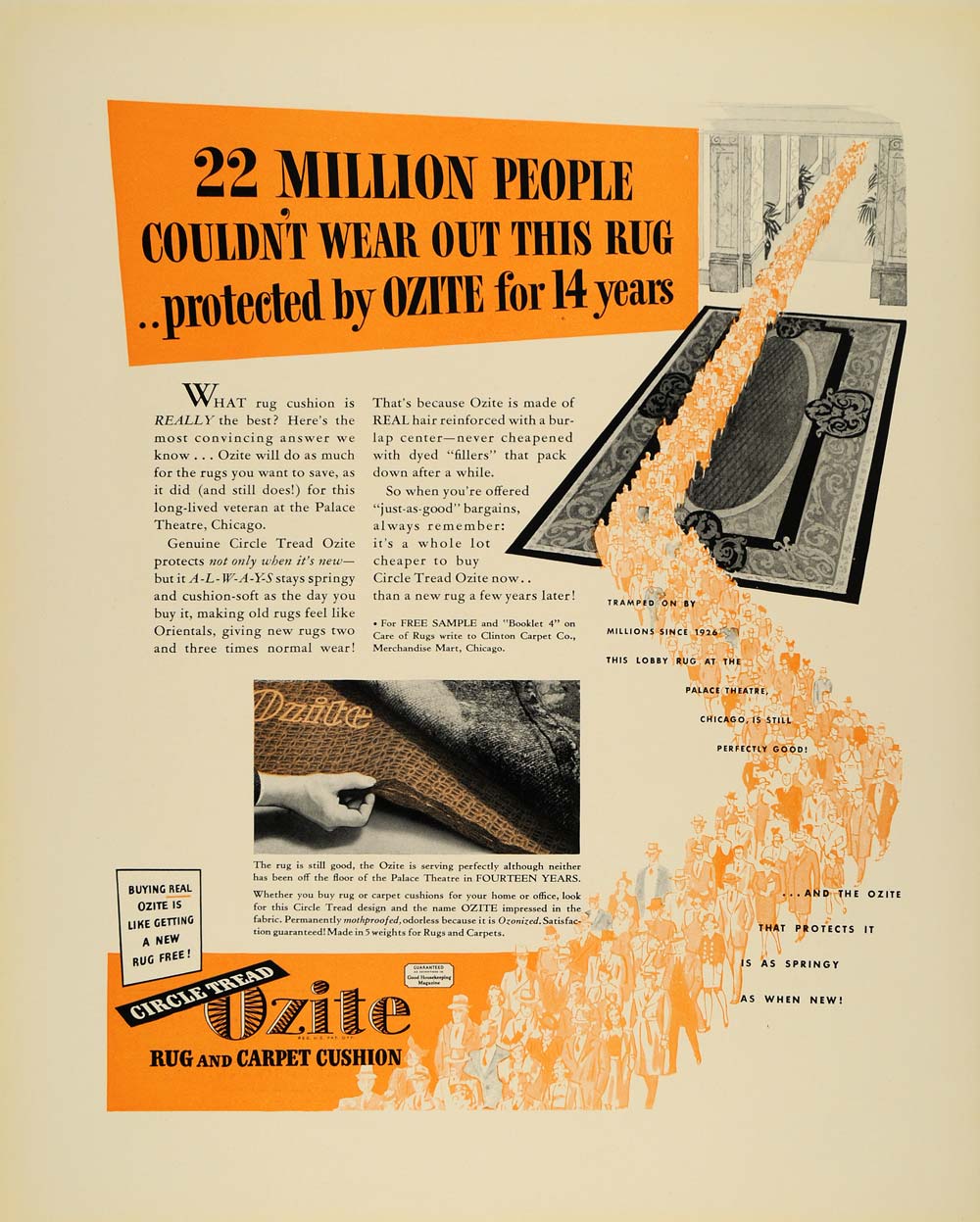 1940 Ad Ozite Rugs Carpet Cushion Flooring Illustration - ORIGINAL F4A