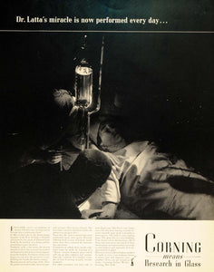 1940 Ad Corning Glass Works Doctor Patient IV Medical - ORIGINAL ADVERTISING F4A