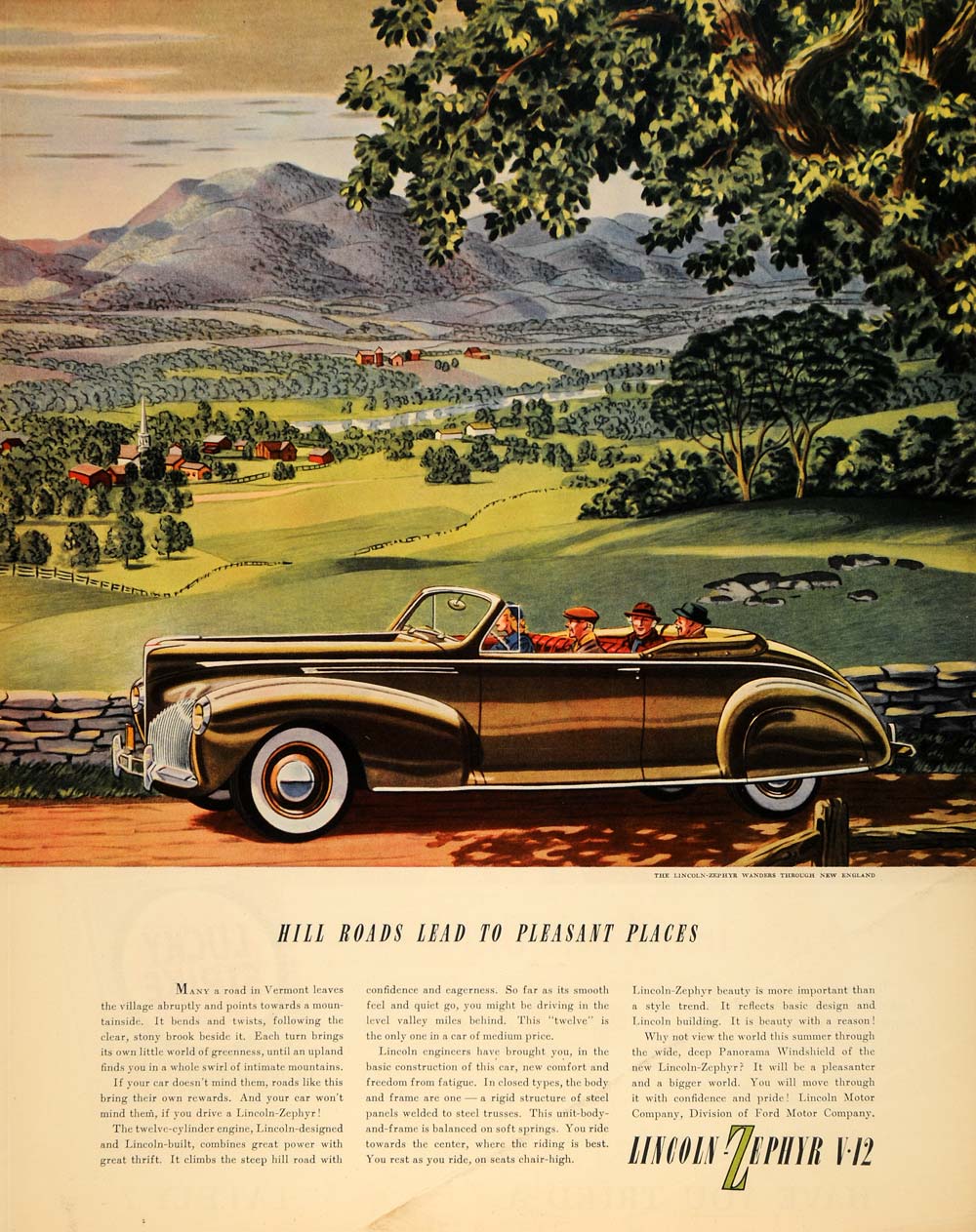 THEXX ポスター　古着　ヴィンテージ 1940 Ad Lincoln-Zephyr V-12 New England Automobile - ORIGINAL