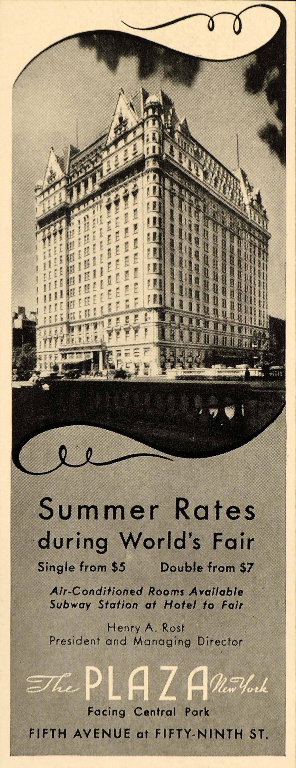 1940 Ad Plaza Hotel New York World's Fair 5th Ave NY - ORIGINAL ADVERTISING F4B