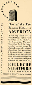 1940 Ad Bellevue Stratford Hotel Claude Bennett Manager Lodgings F4B