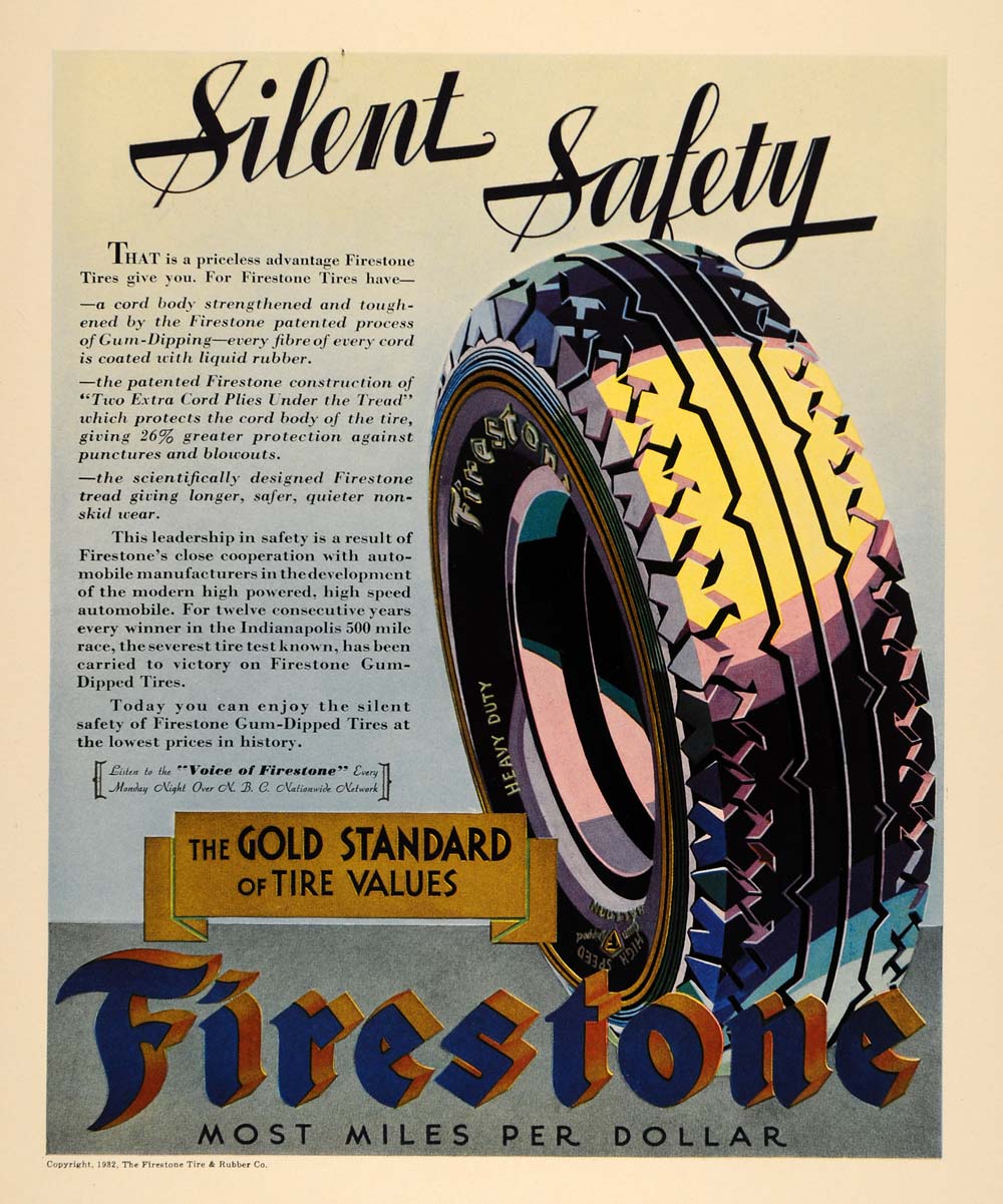 1932 Ad Firestone Tires Silent Safety Gold Standard - ORIGINAL ADVERTI ...