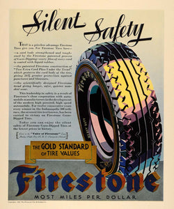 1932 Ad Firestone Tires Silent Safety Gold Standard - ORIGINAL ADVERTISING F5A