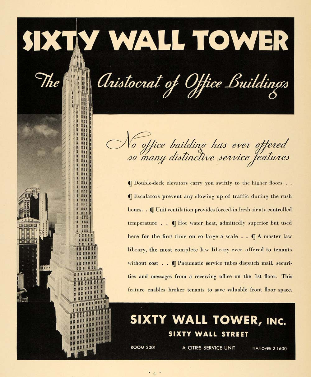 1932 Ad Sixty Wall Tower Office Building Industry - ORIGINAL ADVERTISING F5A