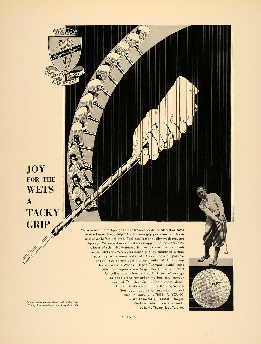 1932 Ad L. A. Young Golf Ball Equipment Hagen Sports - ORIGINAL ADVERTISING F5A