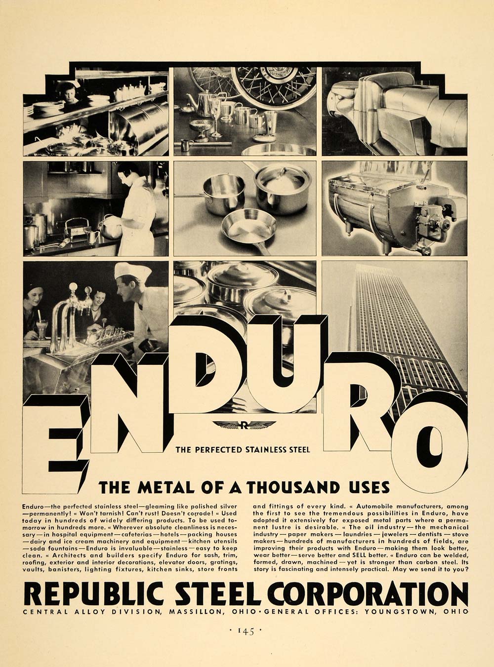 1932 Ad Republic Steel Stainless Metal Enduro Alloy - ORIGINAL ADVERTISING F5A