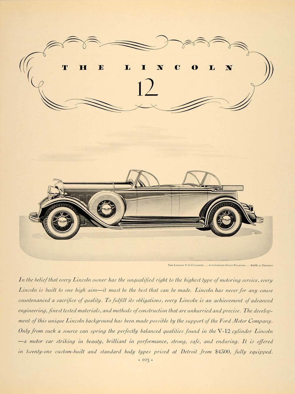 1932 Ad Lincoln 12 Phaeton Detroit Ford Motor Auto - ORIGINAL ADVERTISING F5A