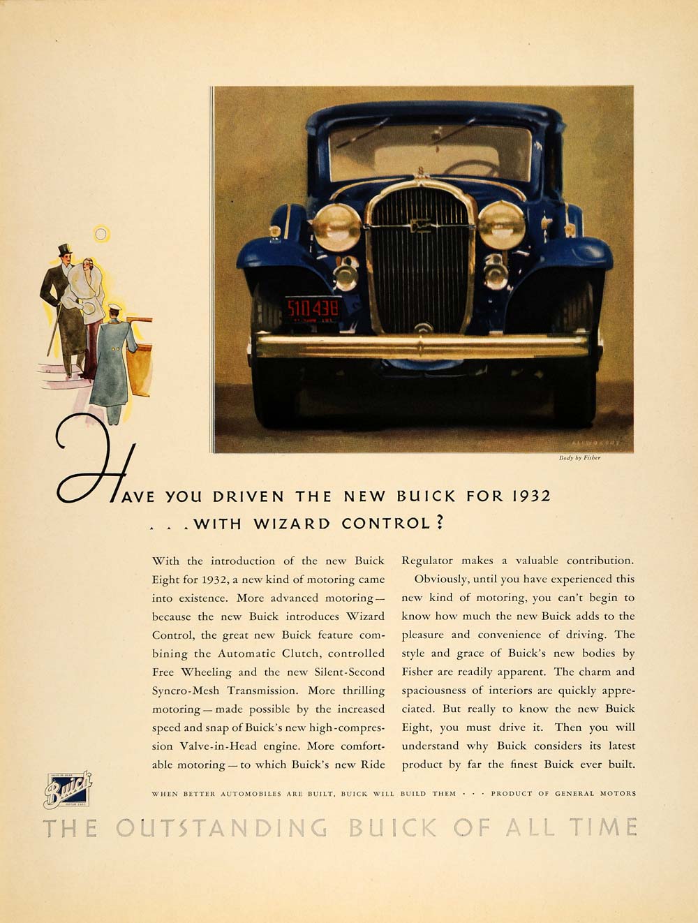 1932 Ad Buick Eight Automobile Motor Car Fisher Engine - ORIGINAL F5A