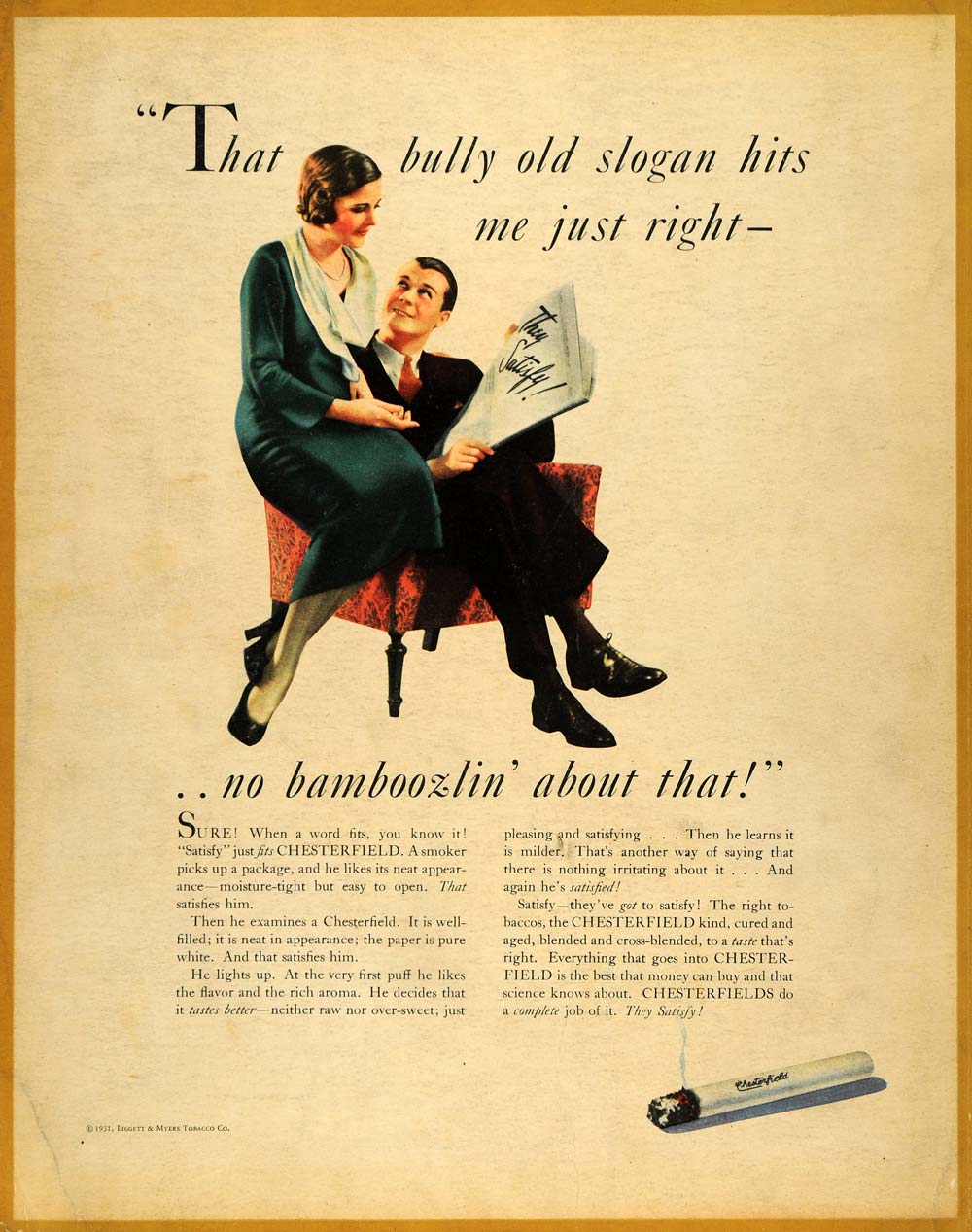 old word for cigarette 1932 Ad Chesterfield Cigarette Tobacco Smoker Fashion