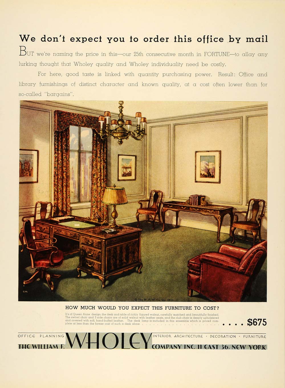 1932 Ad William Wholey Office Architecture Decoration - ORIGINAL ADVERTISING F5A