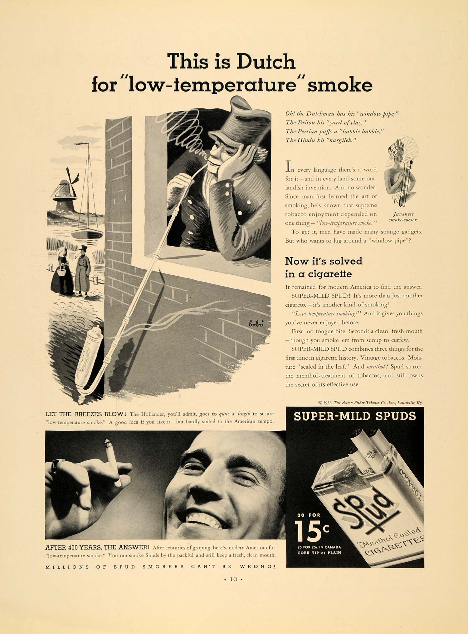 1936 Ad Axton-Fisher Spud Menthol Cooled Cigarettes - ORIGINAL ADVERTISING F5A
