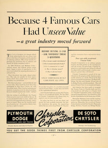 1936 Ad Plymouth Dodge De Soto Chrysler Automobiles - ORIGINAL ADVERTISING F5A