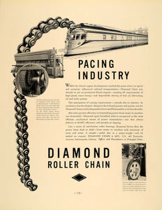 1936 Ad Diamond Roller Chain Manufacture Illustration - ORIGINAL ADVERTISING F5A