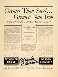 1936 Ad Chrysler De Soto Plymouth Dodge Automobile - ORIGINAL ADVERTISING F5A