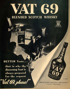 1936 Ad Vat 69 Scotch Whisky Alcohol Park Tilford - ORIGINAL ADVERTISING F5A