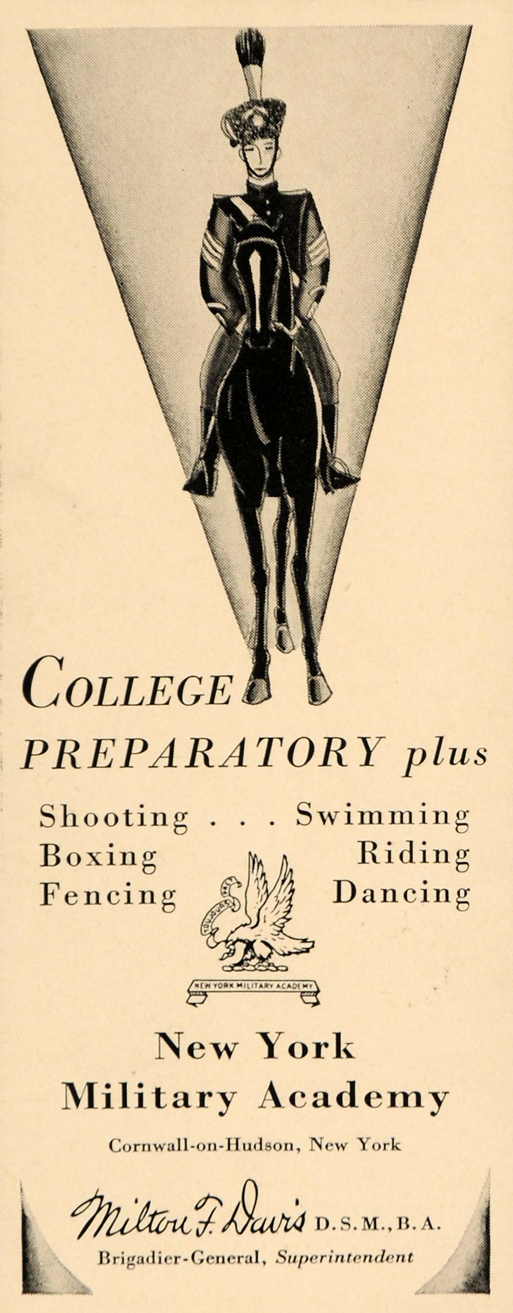 1932 Ad New York Military Academy College Riding Boxing - ORIGINAL F5B