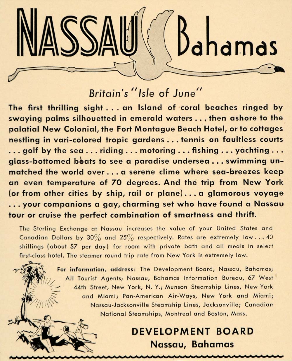1932 Ad Development Board Nassau Bahamas Voyage Trip - ORIGINAL ADVERTISING F5B