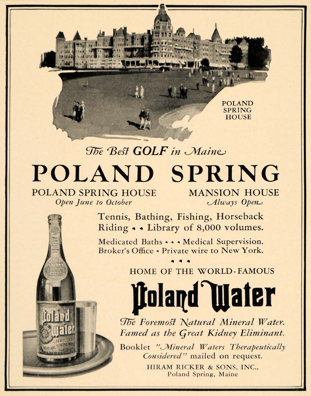1932 Ad Poland Spring Water Drink Mansion Golfing Maine - ORIGINAL F5B