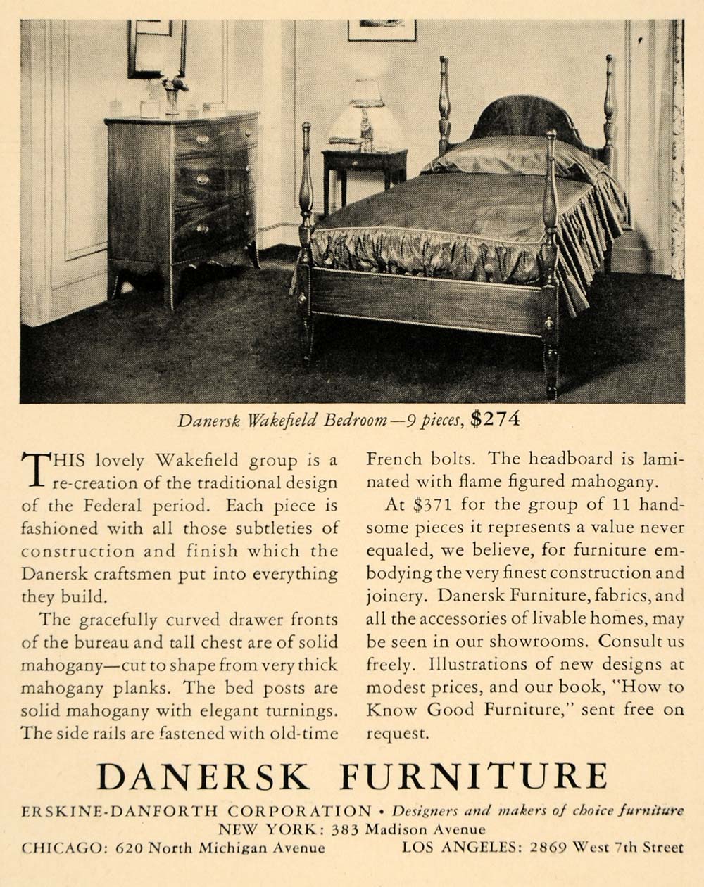 1932 Ad Erskine-Danforth Danersk Furniture Bedroom NY - ORIGINAL ADVERTISING F5B